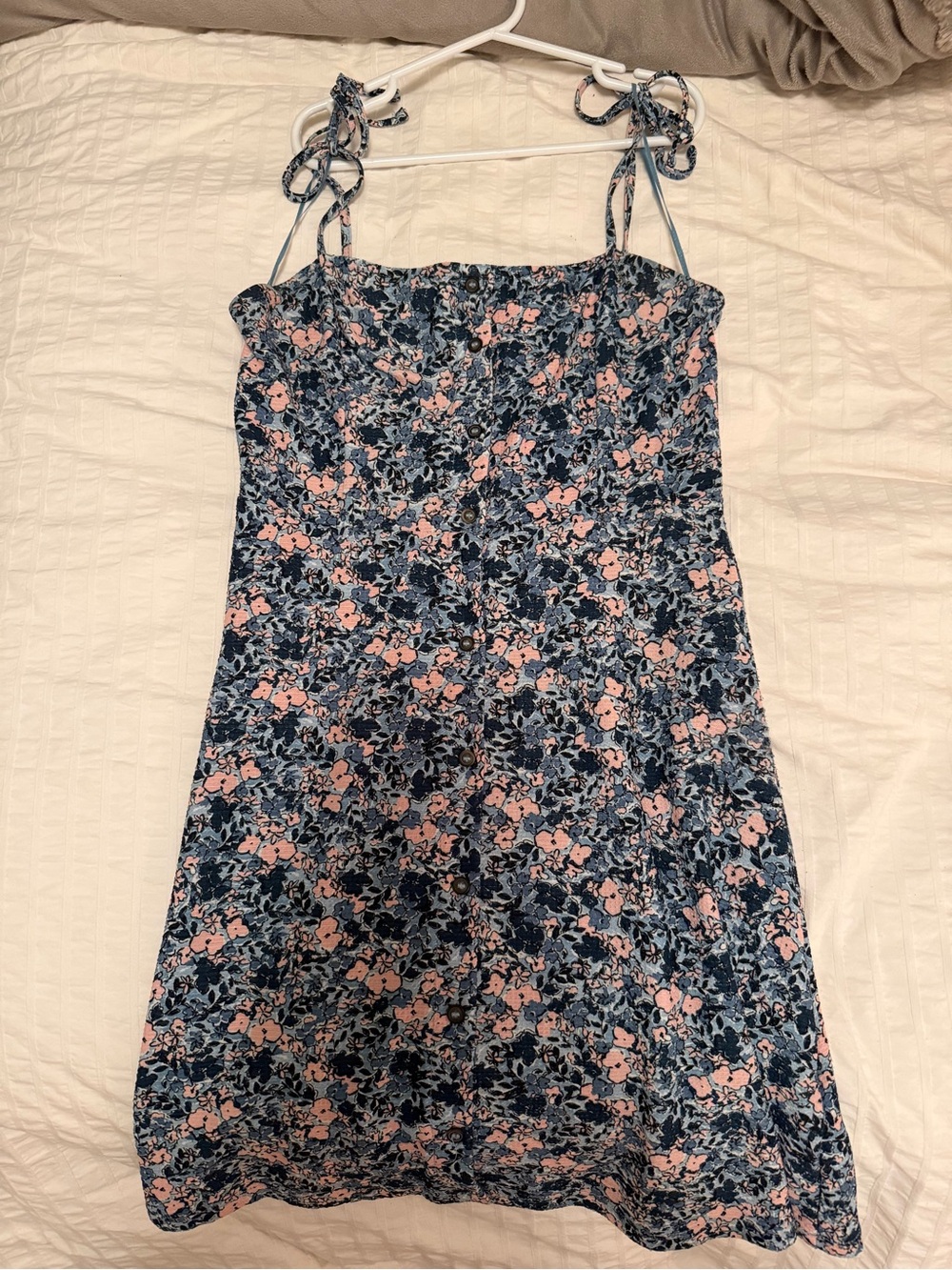 Topshop Navy and Pink Floral Tie-Shoulder Mini Dress